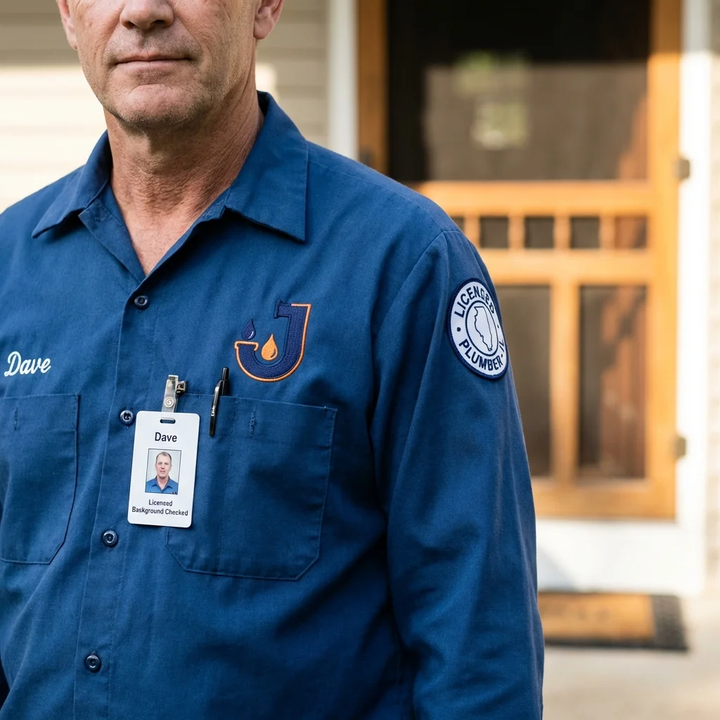 Licensed plumber showing ID badge in Grantville, GA