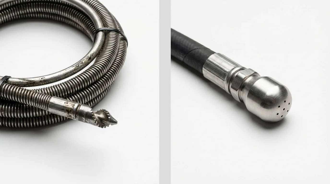 Drain snake cable and hydro jetting nozzle used for drain cleaning in Grantville, GA
