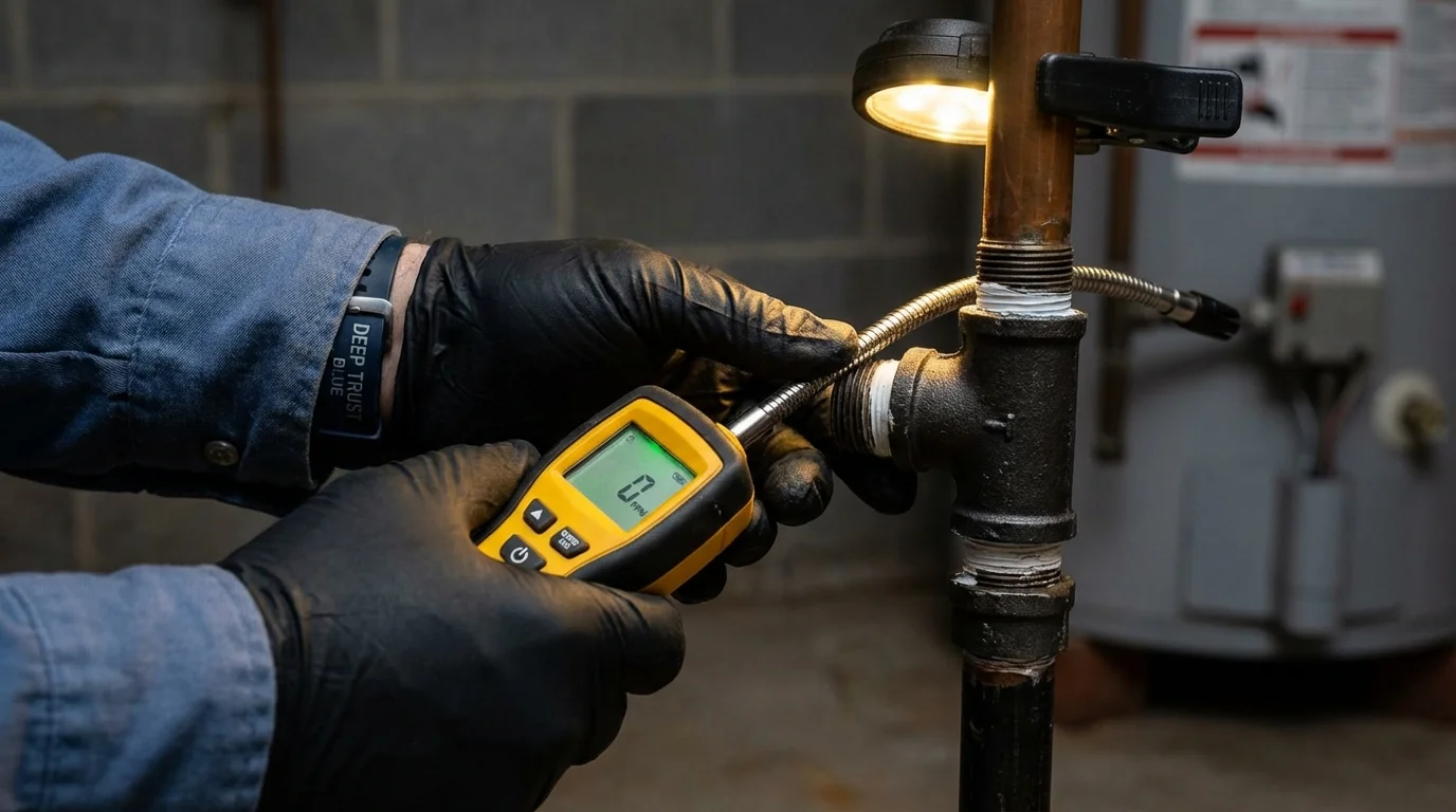 Gas leak detection with electronic sniffer by Johns Plumbing LLC in Grantville