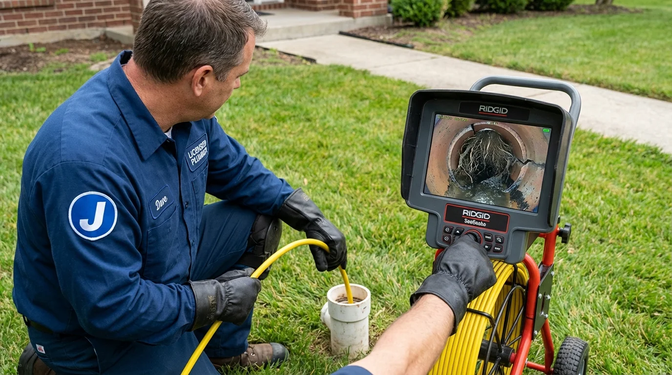 Sewer camera inspection being performed by Johns Plumbing LLC in Grantville
