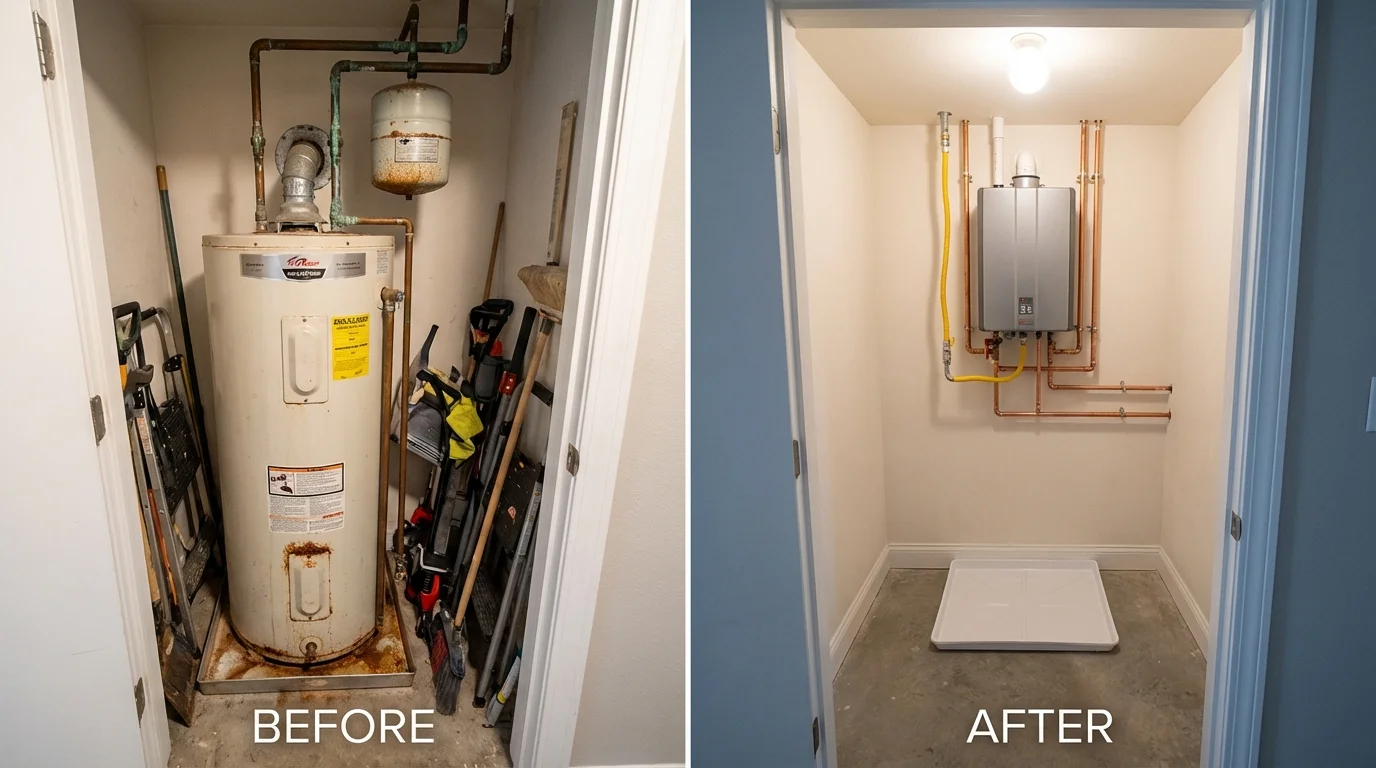 Tank water heater versus wall-mounted tankless unit comparison for Grantville, GA homeowners