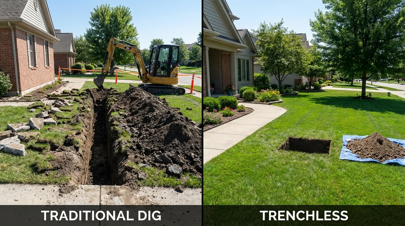 Trenchless sewer repair with minimal yard damage versus traditional excavation in Grantville, GA
